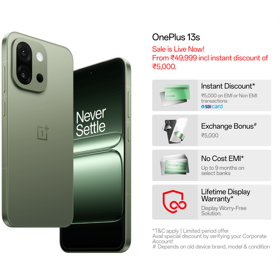 OnePlus 13s की बिक्री शुरू –मिलेगा 5000 रुपये का बैंक डिस्काउंट, जानिए…