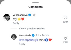 Tara Sutaria veer pahariya instagram  comment dating rumors